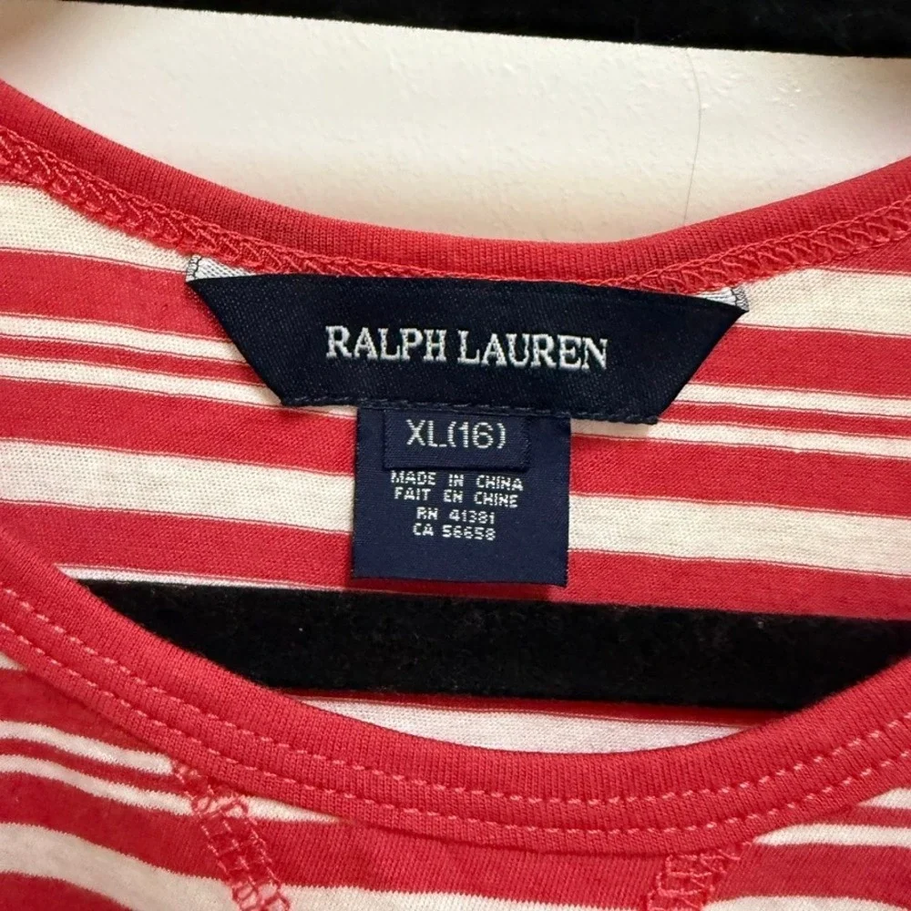 Ralph Lauren Girls Tank Top XL 16 Red White Striped NWT Sleeveless Tee Cotton‎